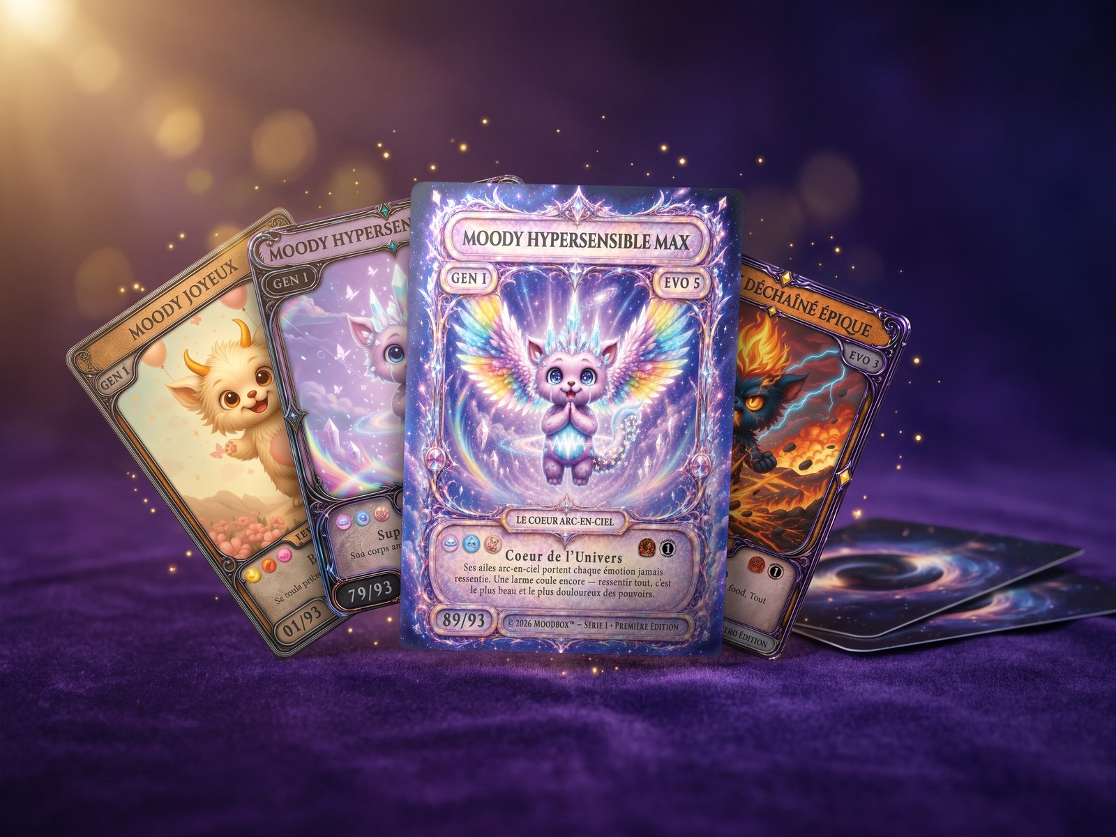 Quatre cartes Moodbox en éventail
